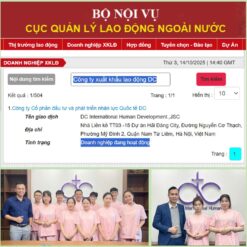 Công ty XKLĐ DC trên trang Web chính thức của BỘ NỘI VỤ