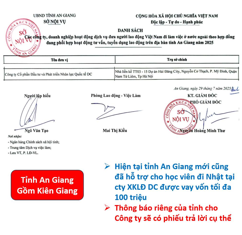 Sở Nội Vụ tỉnh An Giang cấp phép cho công ty DC